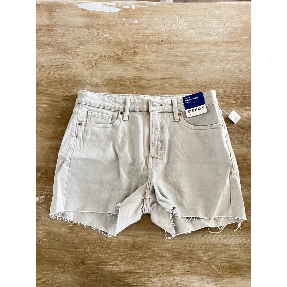 NEW Old Navy Womens 10 High-Waisted OG Straight Cut-Off Jean Shorts Stone Beige